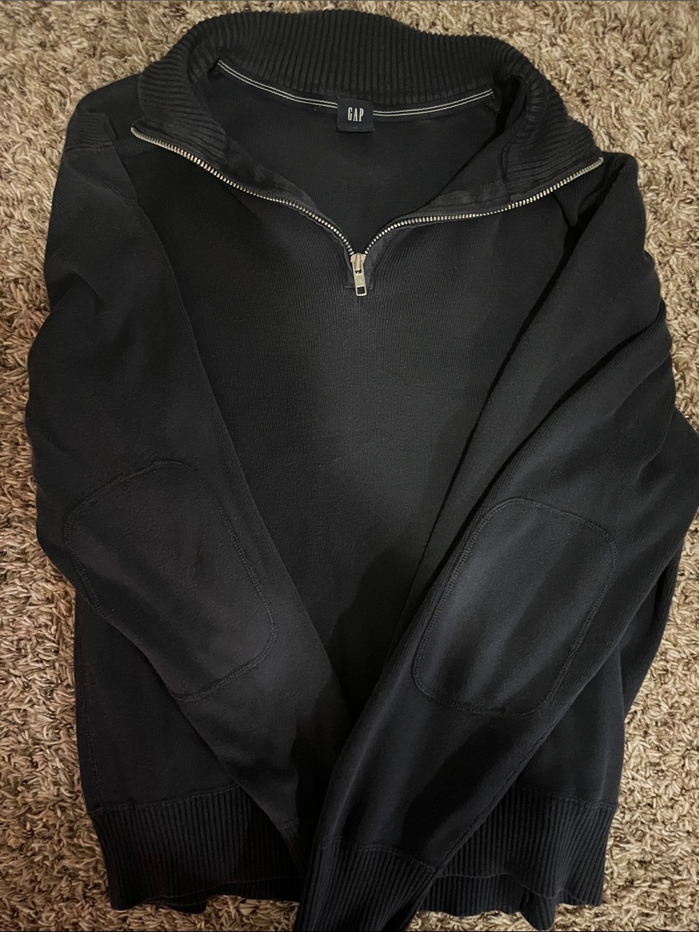 GAP Men's Black Zip-Neck Sweater with Elbow Patches